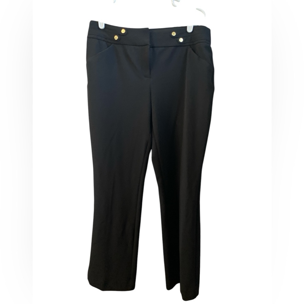 Anne Klein Black Gold Button Straight Leg Professional Work Dress Pants Women 10